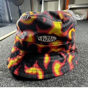 Petals and Peacocks Black Flame Print Bucket Hat 100% Cotton Streetwear One Size